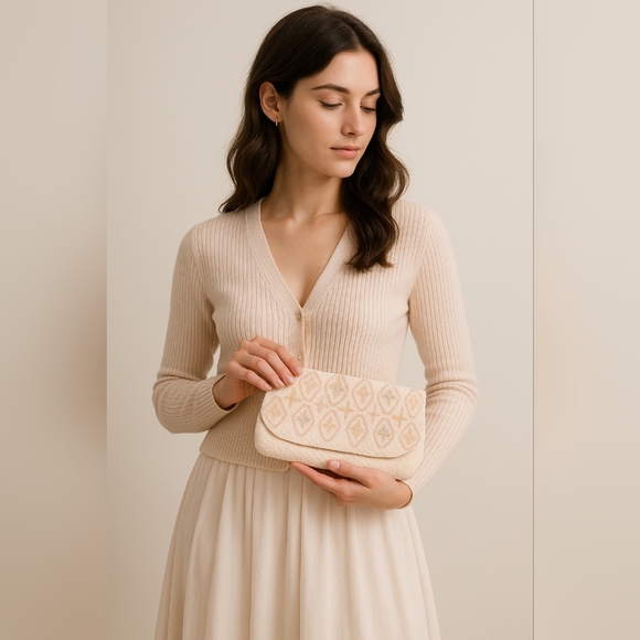 Vintage 1950s–60s Hand-Beaded Pastel Pearl Clutch – Bridal, Cocktail, Formal - Picture 14 of 14